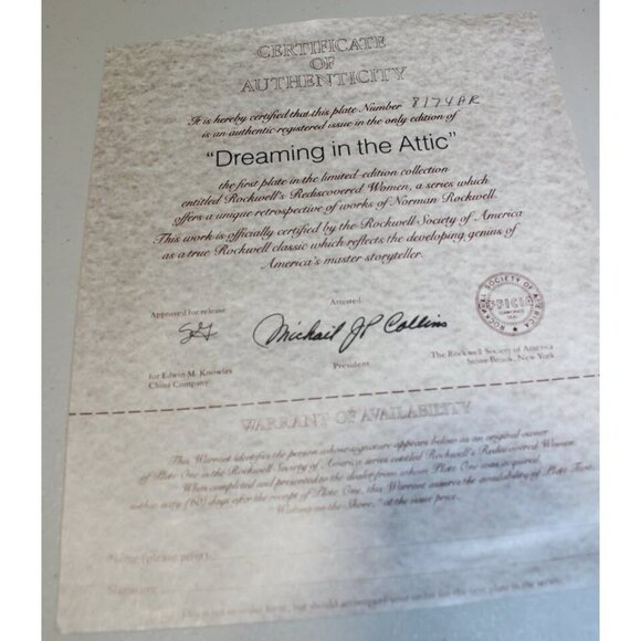 Collectible Knowles Plate "Dreaming in the Attic" Norman Rockwell, 1981 - Picture 7 of 8